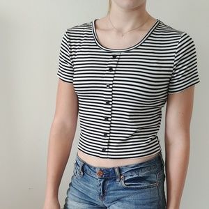 Short sleeved striped button up
